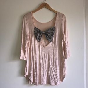 Pink & Gray Bow Back Top